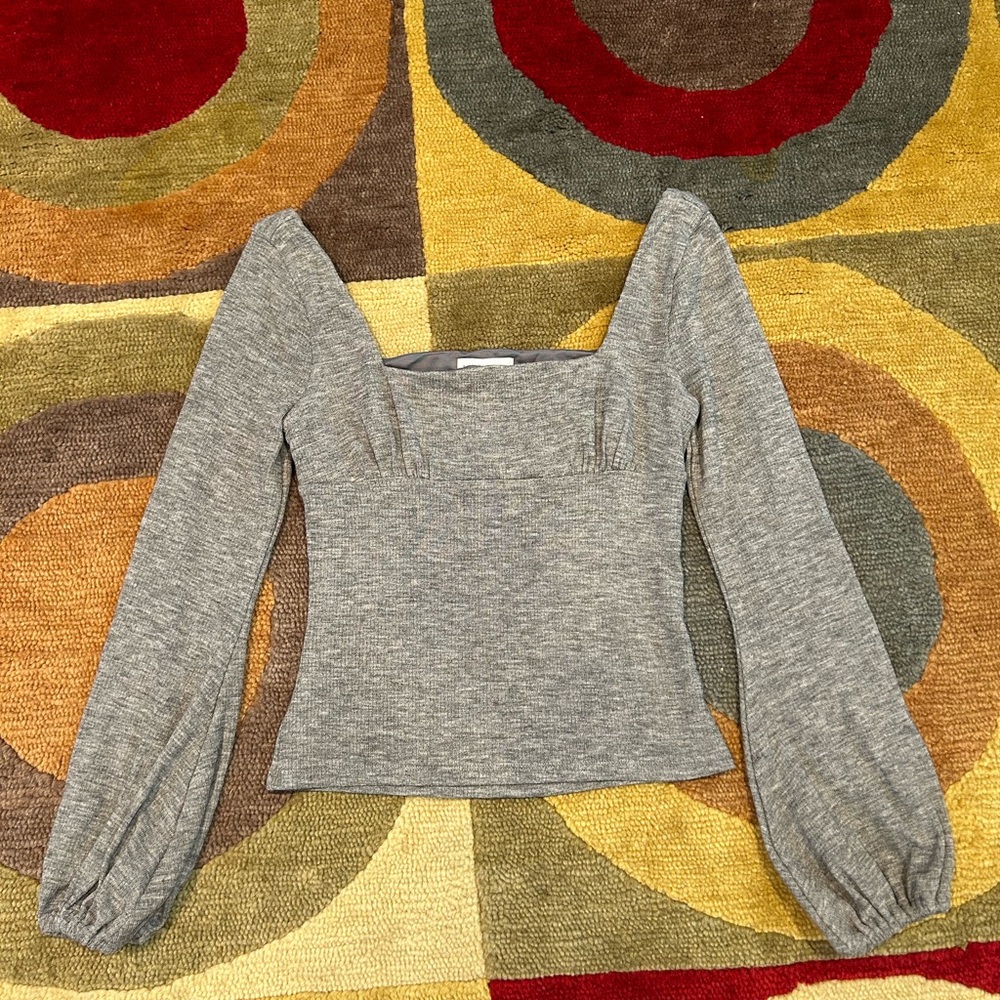 NWOT Lovers and Friends Blakely Sweater Balloon Sleeve Ribbed Top Grey Size S